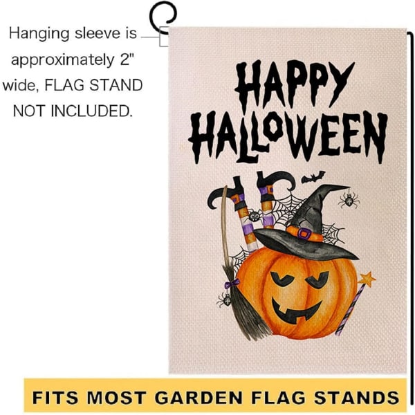 Happy Halloween Garden Flag 12,5 x 18 tommer dobbeltsidet linned efterår græskar haveflag, Skræmmende græskar feriehus flag