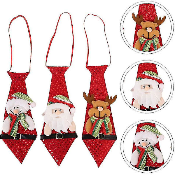 Julhalsdukar med paljetter, förbundna elastiska slipsar, dockfigur, barnslipsar för julhelgfestkostymdekoration (röd) (3 st