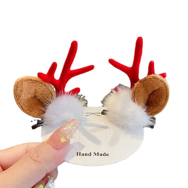 E-Deer Antler Hårspenner 1 Par Grosgrain Julehårspenner C