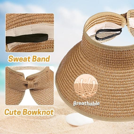 Roll-up Summer Sun Hat, Wide Brim Straw Hat, Beach Hat, Girls' Bow Hat