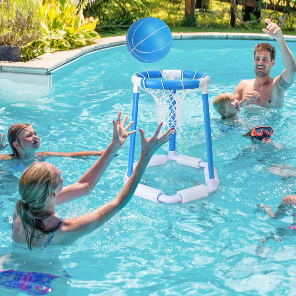 Flytande basketbåge för pool, utomhusbasketbåge för barnpool, poolbasketbåge med 2 bollar och pump, poolspel