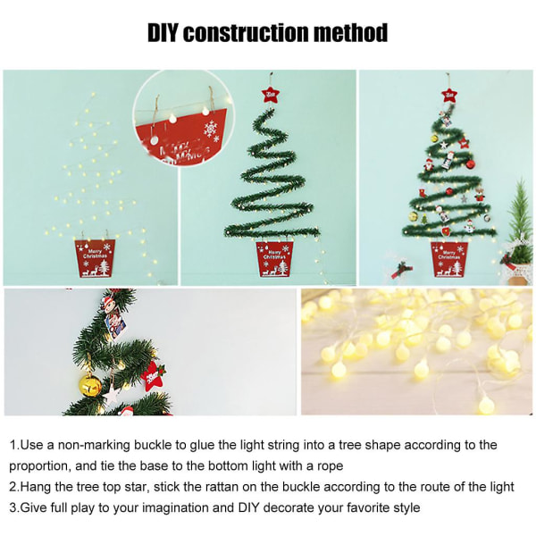 Gjør-det-selv-juletre med LED-lys Avtakbar ornament Vegghengende hjemmejulepynt Barneleke Nyttårsgave