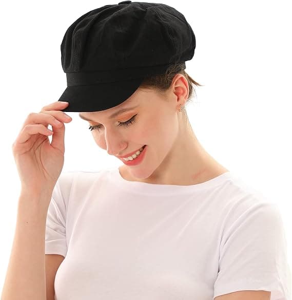 Baker Boy Hat til Kvinder med Skygge, Justerbar Ensfarvet Flat Cap til Damer