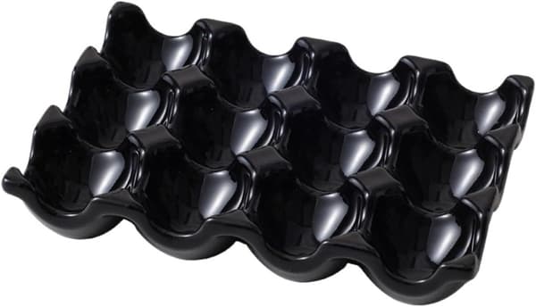 Ceramic Egg Tray, 12-Slot Refrigerator Organizer — For Kitchen and Dining (12-Slot - Black)