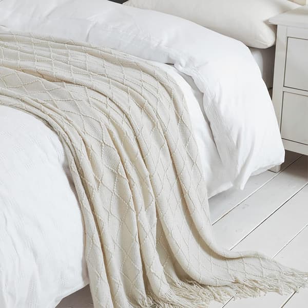 Textured Solid Soft Sofa Cover Sofa Throw Knitted Decorative Blanket, Beige, 127x152cm
