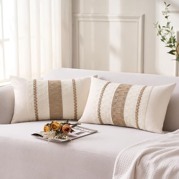30x50 Brun Boho Texturerad Randig Vävd Dekorativ Modern Kuddfodral för Soffa, Vardagsrum, Sovrumsdekoration, Set om 2