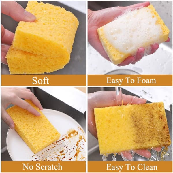 (10-pack) Natural Dishcloths, Reusable Wash Sponges - Compressed Wood Pulp Dishcloth, Dryer, Scratch-Free
