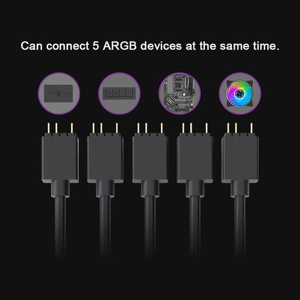 Argb 1 til 5 3-bens 5v fleksibel blæser Rgb-adapterkabel Computer til chassiskontakt Splitter til Msi