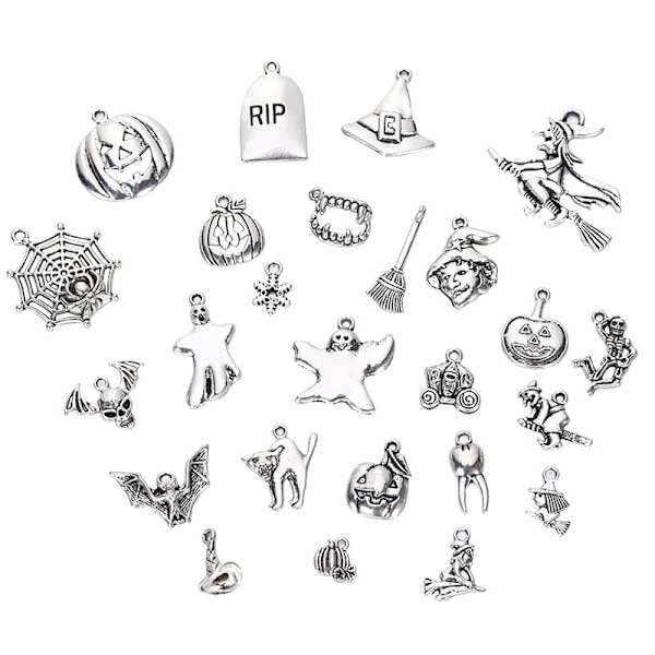 50 st Halloween-berlocker - Antik silver Halloween-kollektion Hantverksmaterial Berlocker Hängsmycken för pyssel, Smyckesdelar