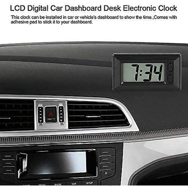 Bärbar Klocka LCD Digital Bord Bil Instrumentbräda Skrivbord Elektronisk Klocka Datum Tid Kalender Display Instrumentbräda Med Limplatta (2 st, Svart)