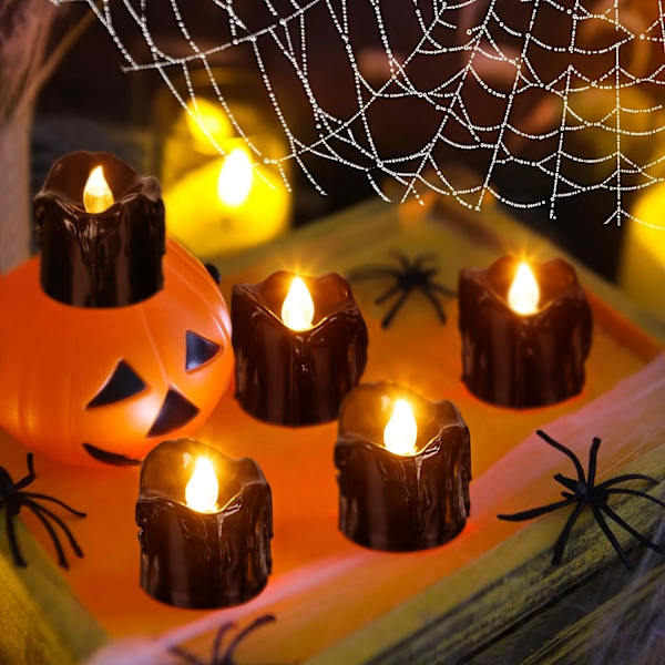 24 stk Halloween-dekorasjoner Innendørs Lys Hvite Teelys: Led Flammeløse Teelys Batteridrevet Borddekorasjon med Sp