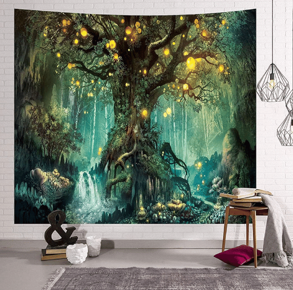 Tree of Life Wall Hanging, Psychedelic Tapestry Waterfall Under a