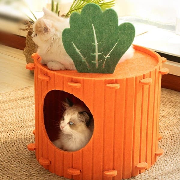 Semi-Closed Felt Cat Bed Soft Scratch Relaxation Warm Carrot Cave House