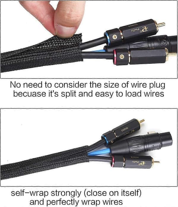 Self-locking Cable Sleeve Woven Cable Sock Cable Protector Cut to Size Black for TV Computer Home Theater Car Cable Home and Office 13mm-3.1m