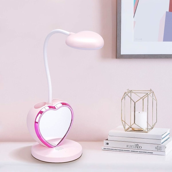 Led-bordslampa för tjejer, ögonvänlig bordslampa med pennhållare, uppladdningsbar USB port, 2 färgtemperaturer för tonårsstudenter