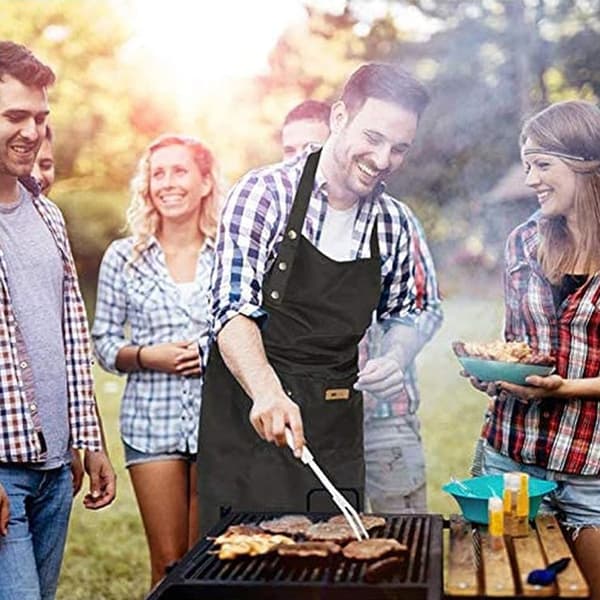 Forklæde til kvinder, Forklæde til mænd, Grillmester, Madlavningsforklæde, Justerbart køkkenforklæde i kanvas