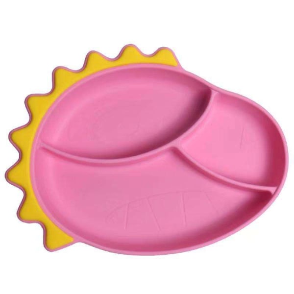 Lyserød silikone sugeplade til småbørn - selvfodrende træning Delt tallerkenfad og skål til baby og småbørn, passer