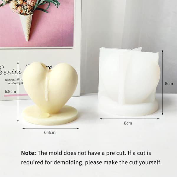Hjerteformet Lysform med Base Valentinsdag Resin Støping Silikonform for DIY Aromaterapilys Voks Gips Polymerleire Dekorasjon