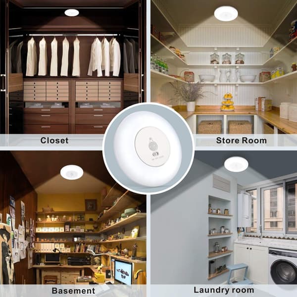 Motion Sensor LED Ceiling Light Battery Operated Wireless 6000K Ceiling Lamp for Closets Basements Wardrobe Pantry Stairs [Energy Class A+]