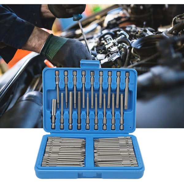 Extra Long Security Bit Set, 50 Pieces, Square and Flat, Hexagonal Groove, Clutch Torque, Multi-Size Screwdriver Bits