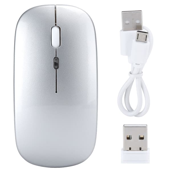 Wireless Mouse 2.4G Rechargeable USB Wireless Gaming Mouse with LED Colorful Light Silver