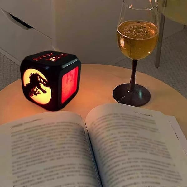 Jurassic Park Dinosaur 3D Stereo Small Alarm Clock Creative LED Night Light Electronic Clock Bedside Clock Bedroom Ambient Light - with USB Power Cable