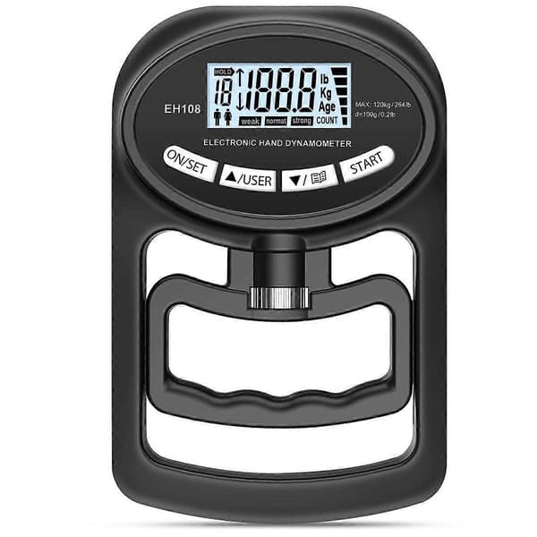 Hånddynamometer 120 kg - Elektronisk grepsstyrketester, svart