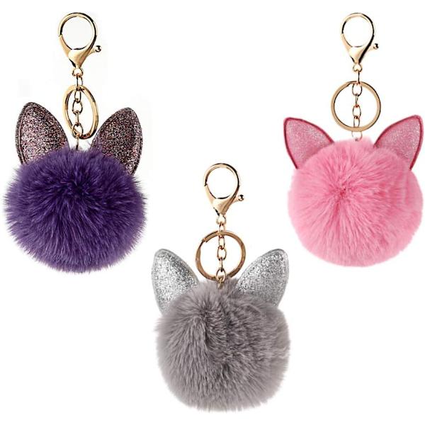 Avaimenperä, Pehmeä Pallomainen Jänis Avaimenperä, Plussi Pompom Laukun Ripustus, 4 kpl