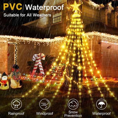 Christmas Tree String Lights, 9 Strands 2M 198 LED Solar Powered Indoor/Outdoor Lights, 8 Modes with Remote Control