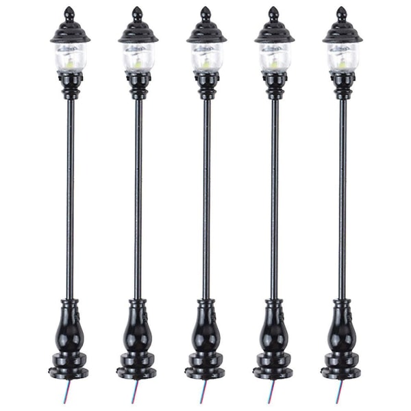 5 stk. Simulerede Miniature Havelamper Model Lys Model Sandbord Lampe Dekorationer Sort 7,3X0,8CM