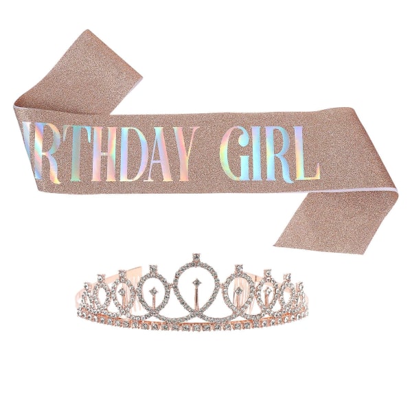 2pcs Crown Hair And Birthday Party Letter Printing Sash Birthday DecorationPink68X9.3CM