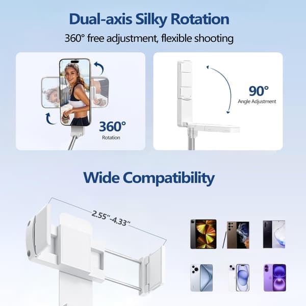 Retractable Selfie Stick Mini Pocket Size for iPhone Vlog Video Recording White [Ho] White White
