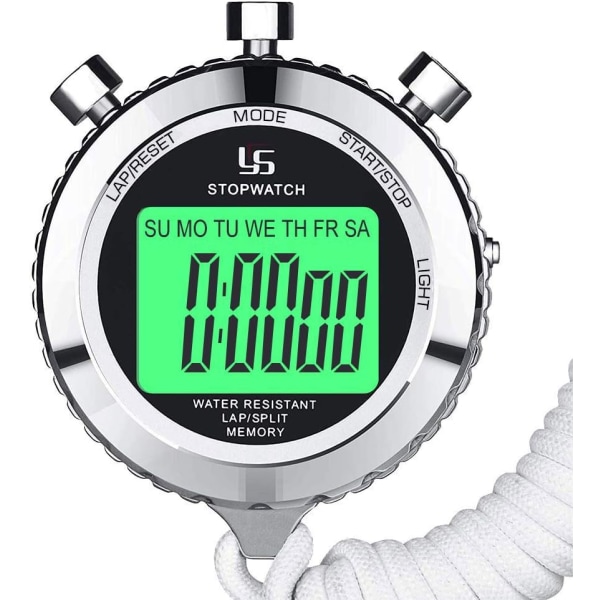 Stoppeklokke Metal Stoppeklokke Timer med bakgrunnsbelyst 1/100. sekund Precision 2 Lap Memory Digital stoppeklokke for trenere