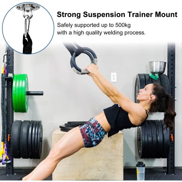 Takkrok, väggmonterad krok för hängmatta, yoga, hängstol och boxningssäck, 500 kg kapacitet, rostfritt stål Trainer Suspension Kit med Ca