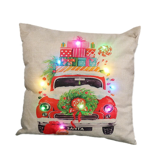 LED-belyst Kuddfodral God Jul Kuddfodral Santa Rensa Hem Soffa Kuddfodral Dekoration Vardagsrum Fest Dekoration