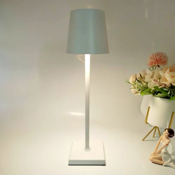 38 cm/15 tum sladdlös bordslampa, uppladdningsbar skrivbordslampa med steglös ljusstyrka, bärbar LED-bordslampa i aluminium för middag (vit)