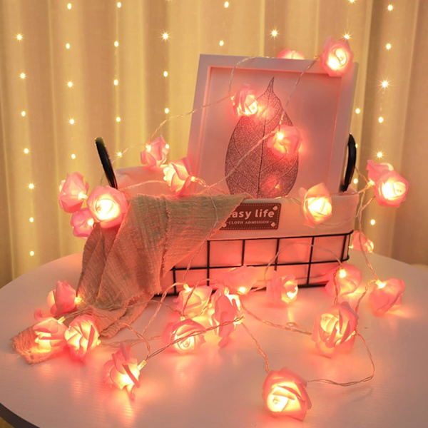 Rose Blomster Lysstreng, 20 LED Varmt Hvid Batteridrevet Rosa Rose Blomster Lysstreng til Fødselsdagsfest Bryllup Festival