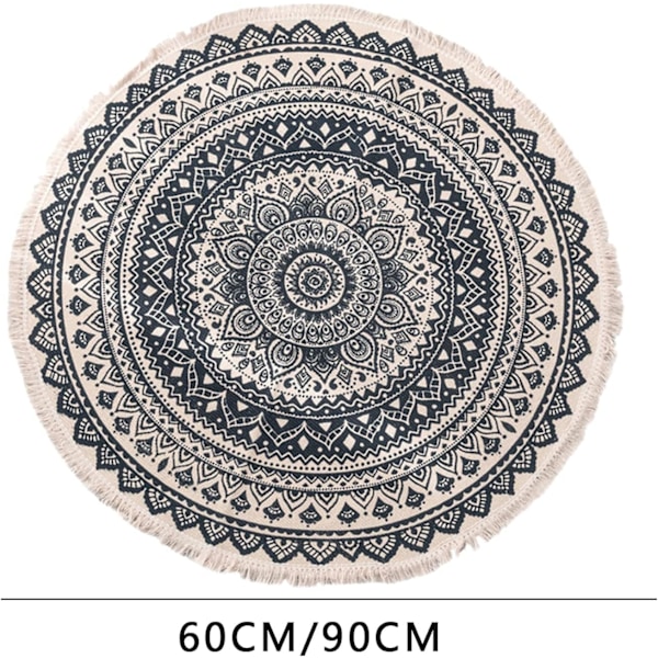 90cm Mjuka Runda Matta för Sovrum Matrum Cirkel Boho Matta Halksäker Tvättad Chic Bohemian Mandala Inomhus Matta