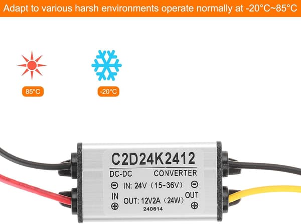 DC 24V - 12V tehomuunnin 2A 24W Step Down 8.9"x8.9"x3.3"