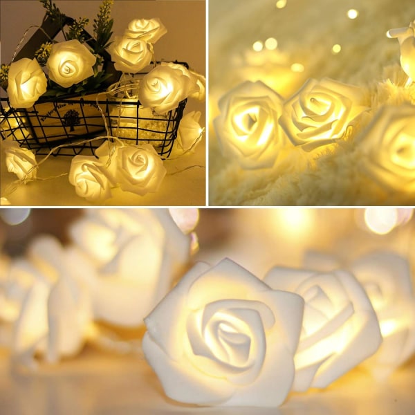 Vita LED Rose Flower String Lights Flower Fairy String Lights 30 LED String Lights för romantisk dekoration Holiday Party Bröllop