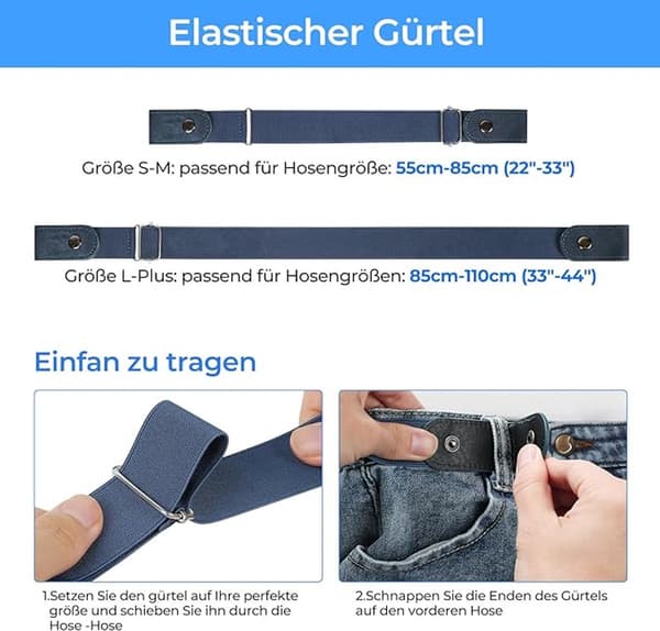 Spännlöst Bälte - 4 Delar Spännefritt & Elastiskt Bälte för Kvinnor & Män - Stretchbälte - Elastiskt Bälte Utan Spänne - 3cm Brett ...