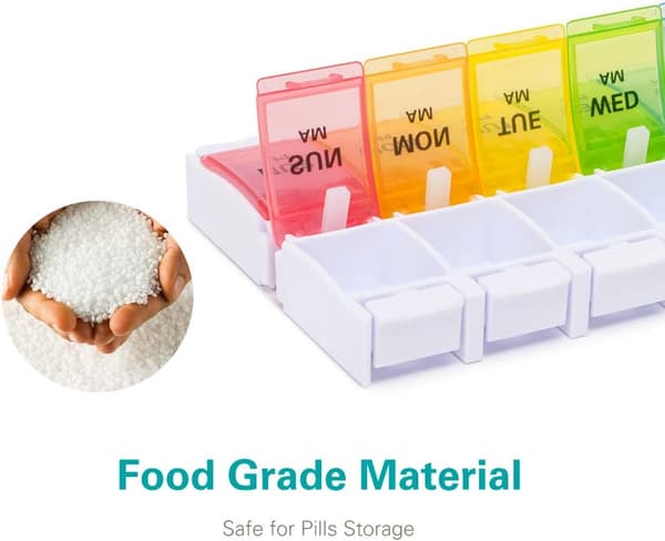 Weekly 7-Day Pill Organizer, Large Daily Pill Box with Easy Push-Button Design