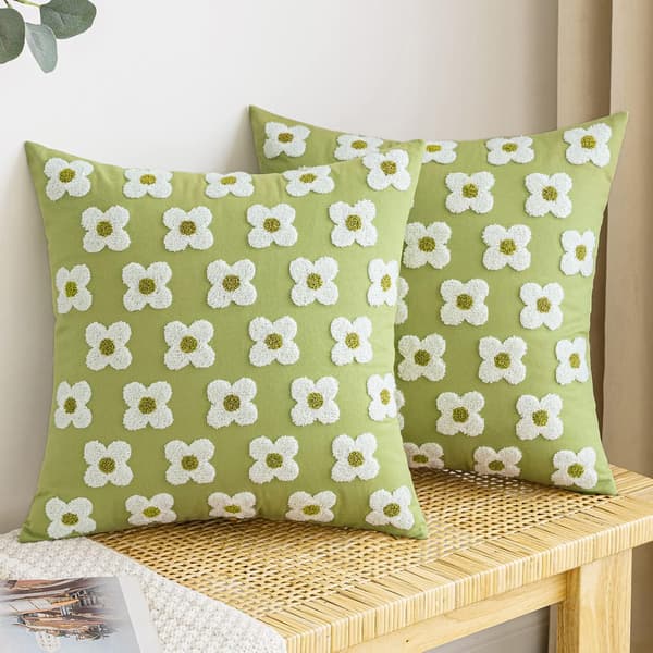 Decorative Daisy and Sunflower Embossed Pattern Throw Pillow Covers 2 Pack 45 x 45 cm Sage Green