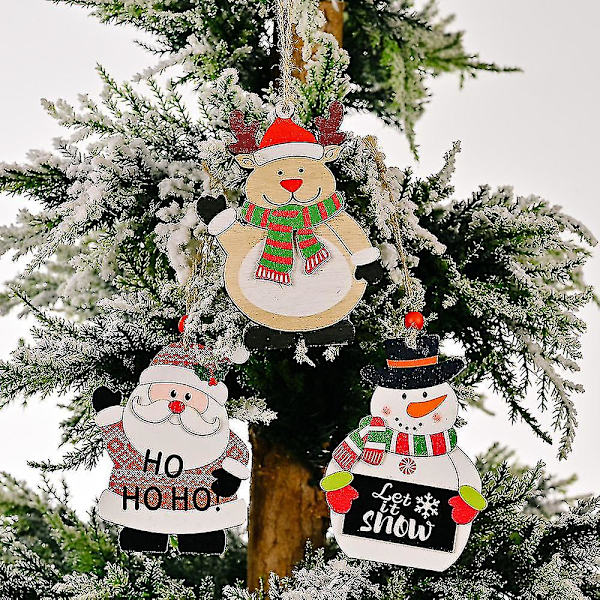 Julhängande Dekorationer i Trä, Julgran Hemfest Ornament. Flerfärgad (3 st)
