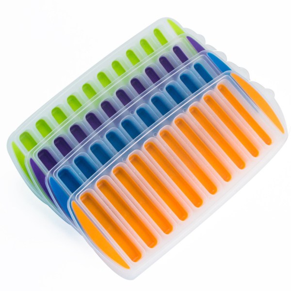 （Med dæksler) Smalle isterningbakker i silikone med let skubbe- og pop-out-materiale, ideel til sports- og vandflasker, forskellige lyse farver. Wi