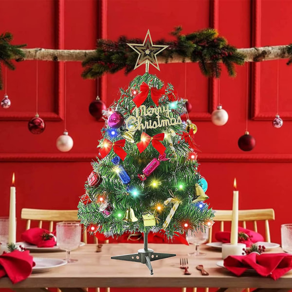 50 cm Kunstig Juletre, Mini Juletre Med Lyslenker Og Pynt, Juledekorasjon Til Bord