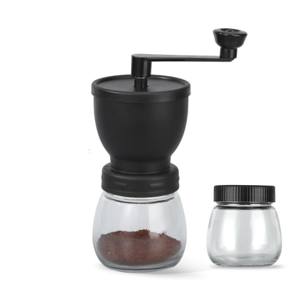 Manuell kaffekvarn med keramiska grader, handkaffekvarn med två glasburkar, borste och matsked