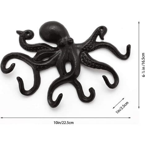 Armar - Svart bläckfiskväggkrok, designerväggkrok, rustik design väggklädhängare, robust klädkrok