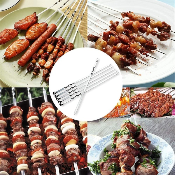 10 stk. Kabob-spyd i fladt metal til grill - Grillspyd i rustfrit stål - Genanvendelige grillspyd til kød, rejer og kylling