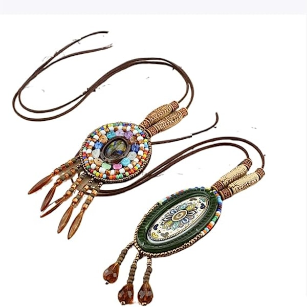 2 kpl pitkää boho-kaulakorua naisille, vintage-puinen helmikaulakoru käsintehty pitkä paksu kaulakoru tarvikkeet